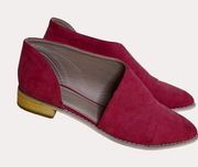 JG Suede Slip On Open Side Shoes Almond Toe Womens Red 9 bv