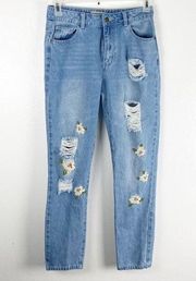 CHELSEA & VIOLET 100% Cotton Floral Ripped Distressed Embroidered Jeans, Size 28