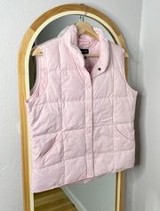 Lands’ End light pink snap up puffer vest with goose down feathers