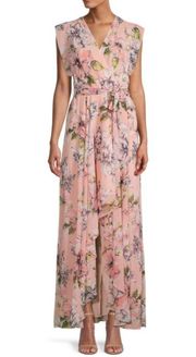Floral Ruffle High Low Faux Wrap Maxi Dress Size 10 New $168.00