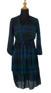 Size Large Blue and Green Plaid Printed Dress