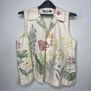 Vintage Orvis Floral Vest 100% Cotton Beige Size Medium