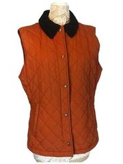 L.L. Bean Quilted Orange Vest With brown corduroy collar size XL