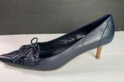 VTG Womens 346 Brooks Brothers Blue Leather Tassel Kitten Heel Loafers Size 8