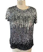 French Connection Sunbeamer Gradient Sequin T-Shirt Top Size Medium