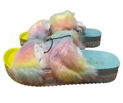 Mudd Lauren Fur and Rhinestone Slide Sandals multi colored Size 6 New