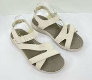 Ryka Marci cream leather ankle strap hook and loop comfort sandals 11 wide