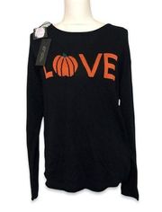 NWT  LOVE Pumpkin Print Sweater Knit Top Halloween Fall Autumn New