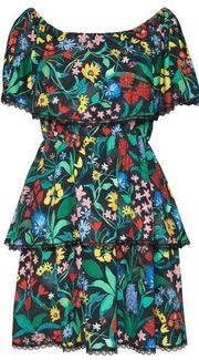 Alice + Olivia Tylie Wildflower Floral Tiered Lace Off The Shoulder Mini Dress