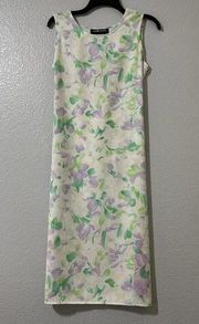 Sag Harbor Midi Dress Sz 6P 6 Petite Pastel Floral Sleeveless Tie Back