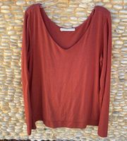 Peruvian Connection Burnt Orange Double Layer Viscose Jersey Shirt Top Tee Small