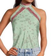 Free People  Halter Neck Paisley Floral Tie Open Back Scarf Top Bodysuit S NWT