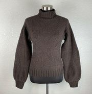 MODA International Turtleneck Balloon Sleeve Sweater Size M Medium Brown Wool