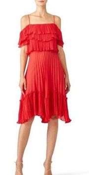 Halston Heritage Red Pleated Ruffle Dress Size XS $425