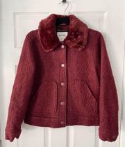 MONKI from ASOS Burgandy Fur Collar Boucle Jacket