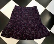 Talbots Pleated Mini Midi Skirt Navy Blue & Red Cherry Heart Pattern size 12