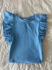 Blue ruffle sleeve top