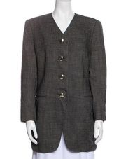 AKRIS Gray Wool Houndstooth Trench Coat Blazer 14/46