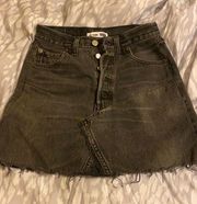 Black Denim Raw Hem Mini Skirt