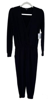 Cozy Fleece Overlapping Jumpsuit Black