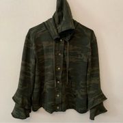 Sanctuary Anthropologie Camo Bell Sleeve Hoodie Snap Front