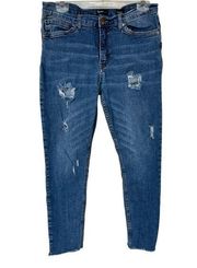 Supplies Jeans Distressed High Rise Skinny Jean Medium Blue Raw Hem Women's 12