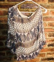 Audrey 3+1 Mixed Media One-Shoulder Blouse Women's Size Small