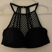 La Blanca Womens Mesh Padded Halter Bikini Top Size 4 Black