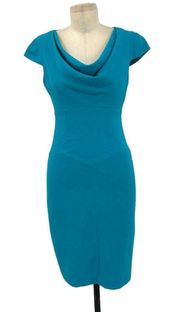 Black Halo Gretchen Crepe Cap Sleeve Drape Neck Sheath Dress Aqua Size 2