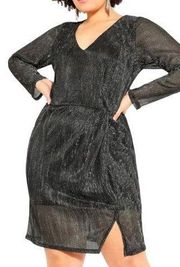 City Chic Dress Sparkle Mini Gunmetal Plus Size 14 Black Silver NWT