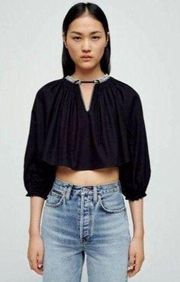 $350 NWT RE/DONE VICTORIAN CUT OFF BLOUSE IN BLACK SZ SMALL