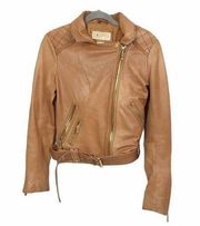 Michael Michael Kors brown leather moto jacket