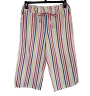 Style & Co Petite Medium Capris Pants Striped Wide Leg Smocked Waist Gauzy Multi