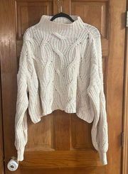 Free people cream season change cropped balloon sleeve sweater size xlarge .