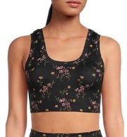 NWT Terez X Black Iris Black Floral Sports Bra