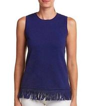 SAIL TO SABLE Blue Fringe Sleeveless Top - size Large