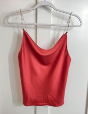 Red Satin Cowl Neck Top