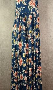 Band of Gypies Dress Abstract Vintage Floral Print Women's Medium Blue Maxi