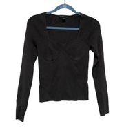 House of Harlow 1960 Black Ribbed Knit Blouse