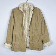 Vintage Abercrombie & Fitch Tan Faux Fur Lined Penny Lane Coat Size Medium