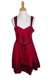 Hot Topic Red Velvet Skulls Cameo Corset Victorian Rose Dress Gown. Size Medium