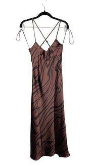 House of Harlow 1960 Women's Brown Cut Out Front Strappy Midi Dress Size XS NWT