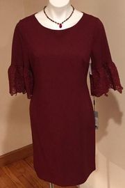 Karl Lagerfeld Paris Burgundy Shift Dress, W/Crochet Bell Sleeve Sz. 6 NWT!