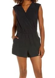 Zella Pursuit Black Toggle Waist Romper with Cap Sleeves Size XL