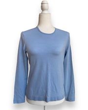 Brooks Brothers Women Size M Lightweight Blue Merino Wool Crew Neck Sweater