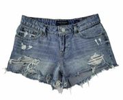 Lucky Brand The Cut Off Jean Short Size 0 / 25 Raw Hem Blue Denim Mid Rise