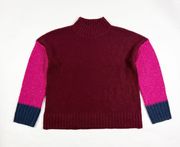 NEW Michael Stars Grete Colorblock Knit Mockneck Pullover Sweater Pink Burgundy