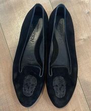 Authentic Alexander McQueen Black Sequin Skull Suede Smoking Slippers Flats 10