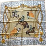 Loewe Silk Scarf Velazquez Ecuestre Equestrian Regency Style Tan Gold