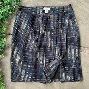 Ann Taylor LOFT Pleated Crosshatch Print Pencil Skirt Navy Blue Gray Size 4